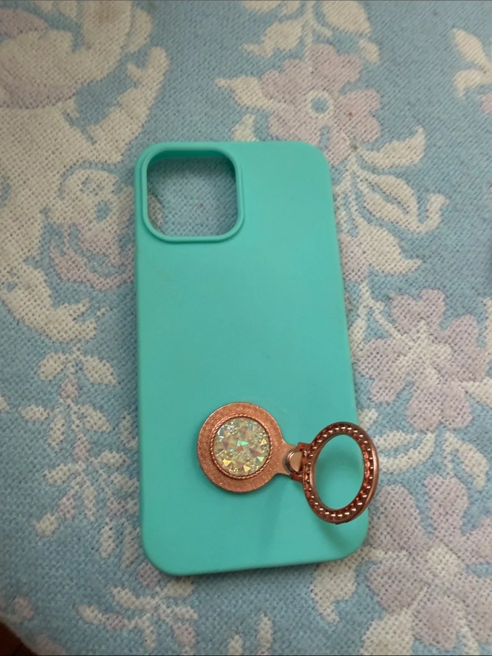 Set of 2 Turquoise / Iridescent Marble Phone Case Duo with Jeweled Ring Grips